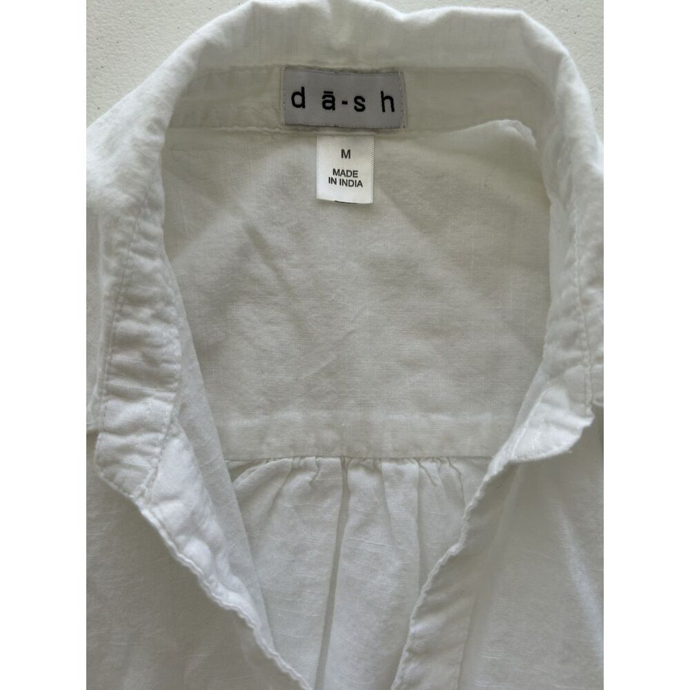 dā-sh White Cotton Roll-Tab Sleeve Front-Knot Button-Down Blouse, Size M - Picture 7 of 9